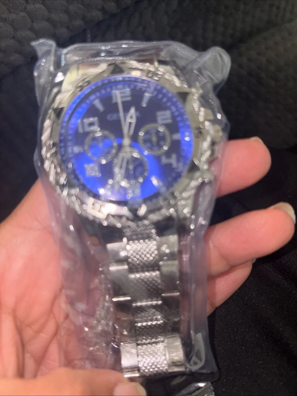 Geneva Silver Bracelet Watch with Blue Dial